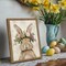 Framed Easter Bunny Wall Art, Spring Easter Rabbit Garland Canvas Wall Decor Painting, Cute Animal Flower Artwork Prints Pictures for Kids Nursery Living Room Bedroom 8x10 Inch Wood Frame